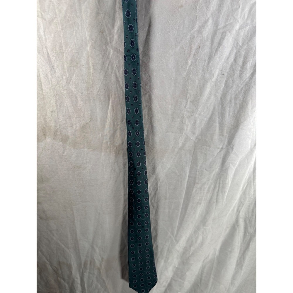 Pierre Cardin Couture Collection Silk Tie Teal Blue Medallion Geometric Vintage